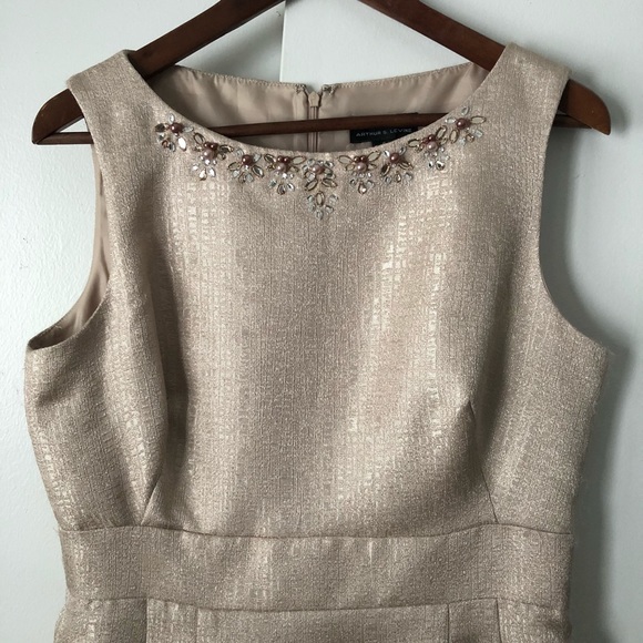 Tahari Dresses & Skirts - Tahari gold sheath dress w/ jeweled neckline sz 8